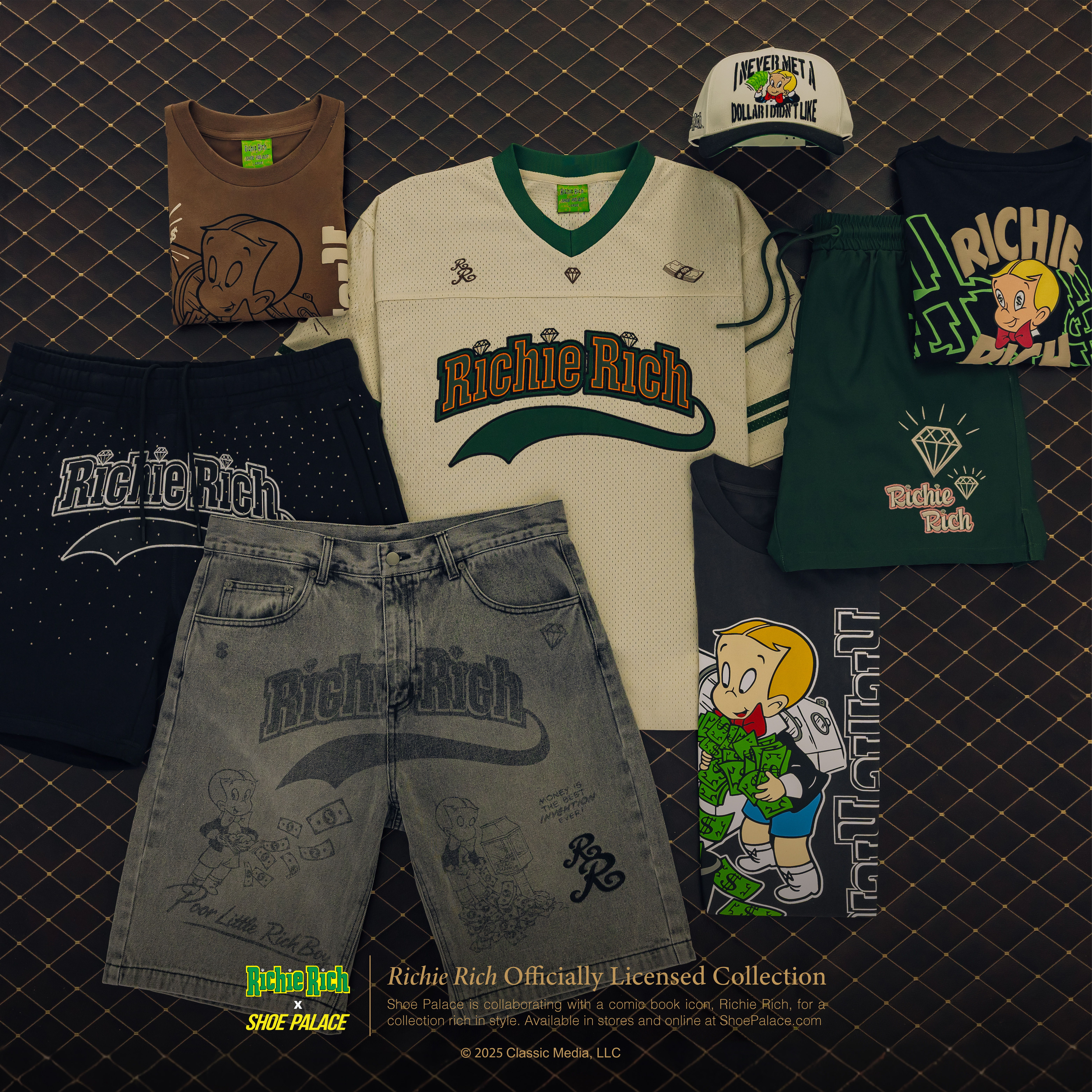 Collection of Richie Rich-themed clothing and accessories.