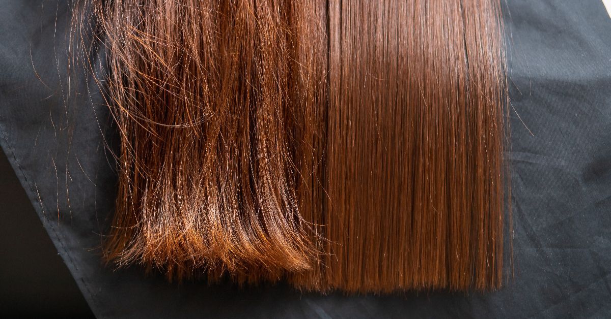 Comparison of two hair textures: one wavy, one straight and sleek.