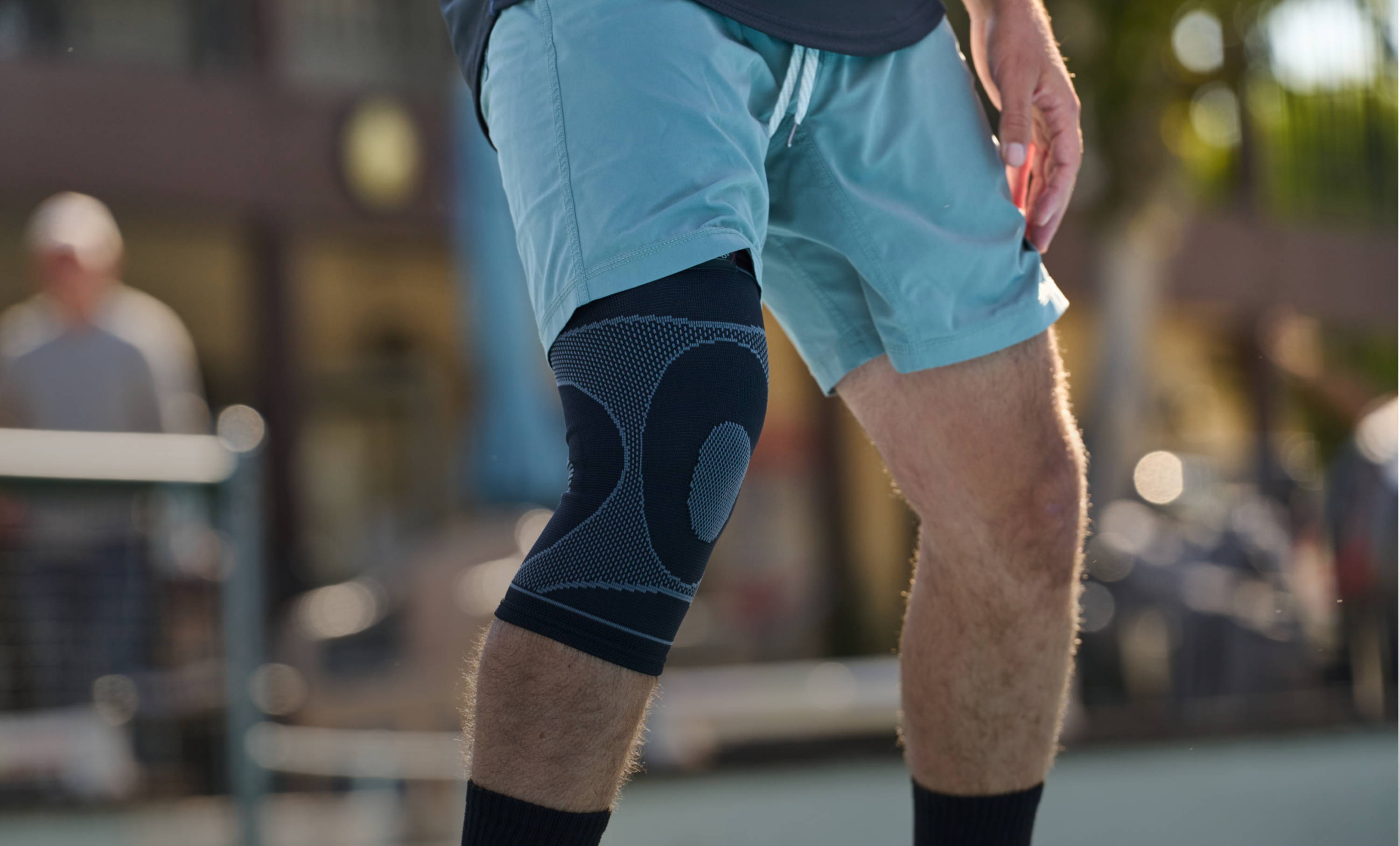 Pickleball Athlete Wearing McDavid Knee Sleeve/4-Way Elastic
