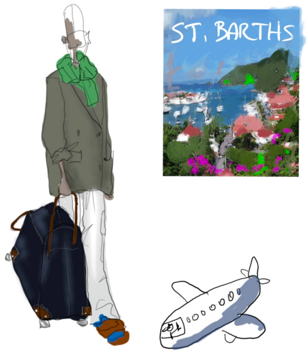 illustration of woman traveling to st barths