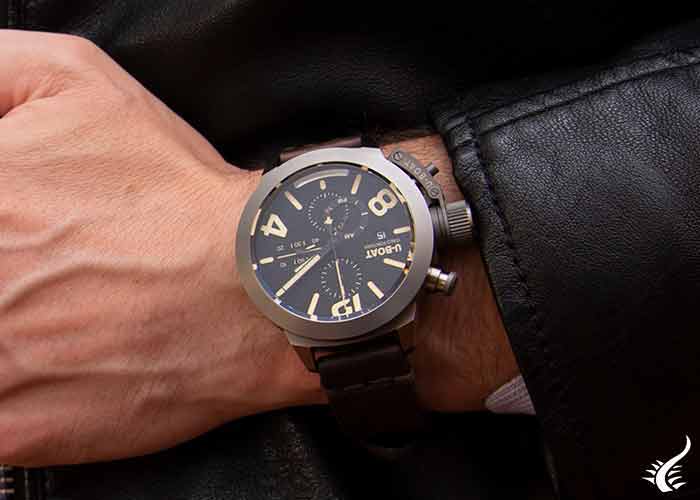 Automatic watch U-Boat-Classico,Black, Steel,-50-mm,-Cronograph,-8077