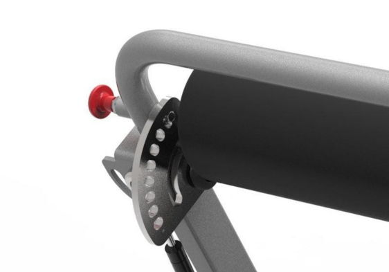 Close-up of a treadmill's roller and adjustment mechanism.