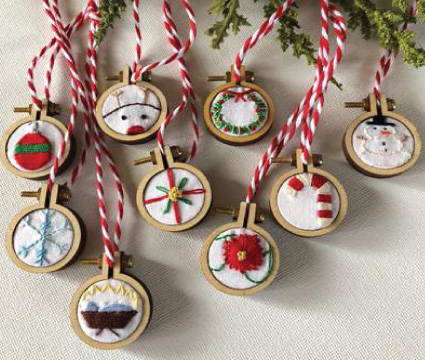 Holiday Mini Hoop Ornaments – FREE Hand Embroidery Patterns