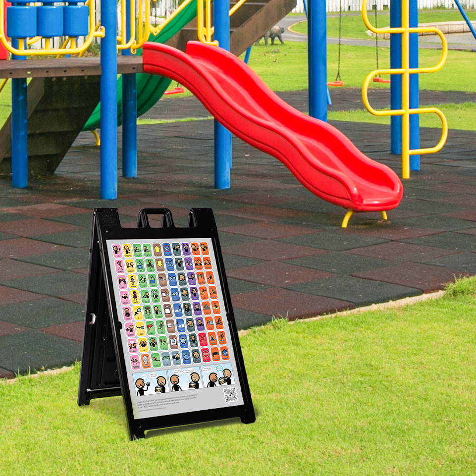 A-frame communication board at a playground