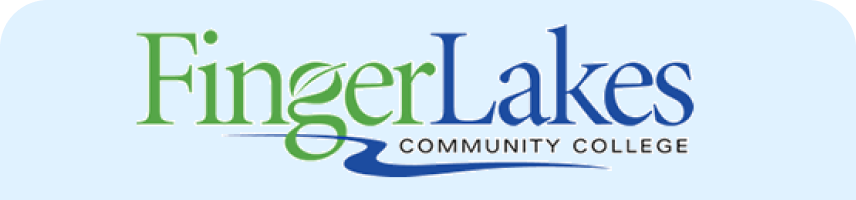 Logo of Finger Lakes Community College. Green and blue text on light background.