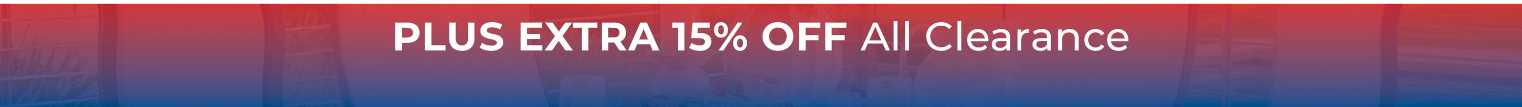 Outdoor furniture set with a pool, promotional text below.