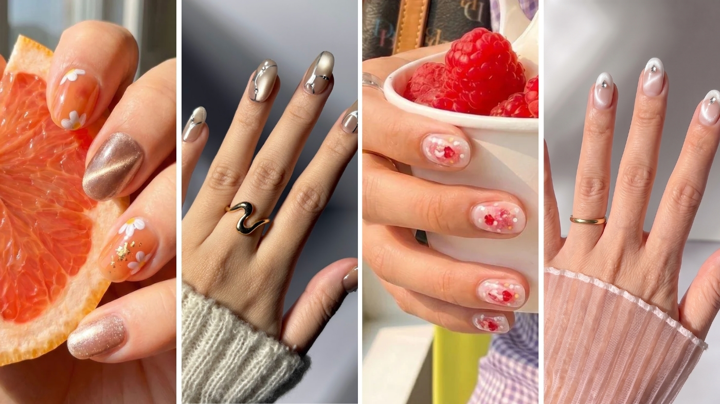 Almond press-on nail shape comparison on short fingers versus long slim fingers