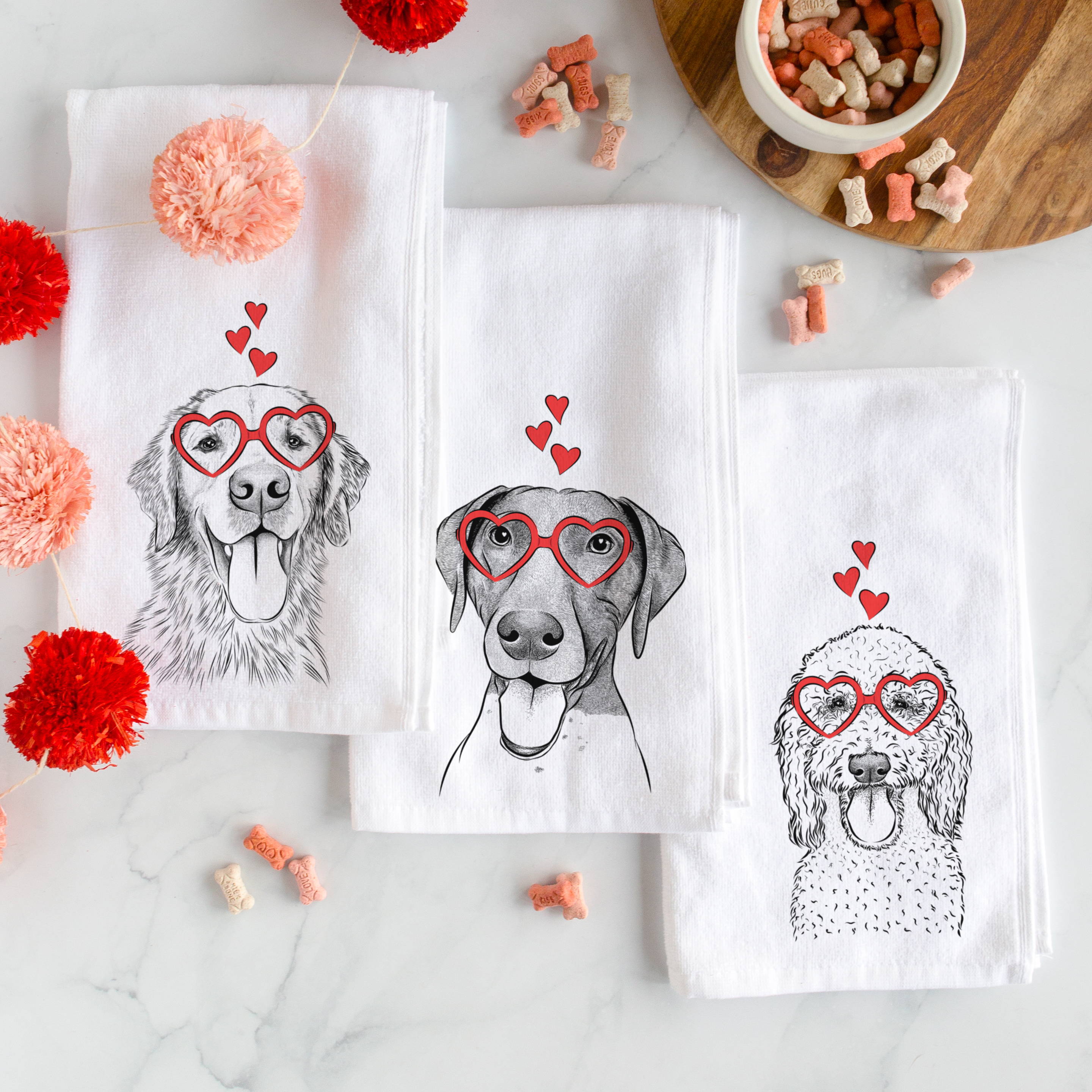 Valentine Hand Towels of cute pups