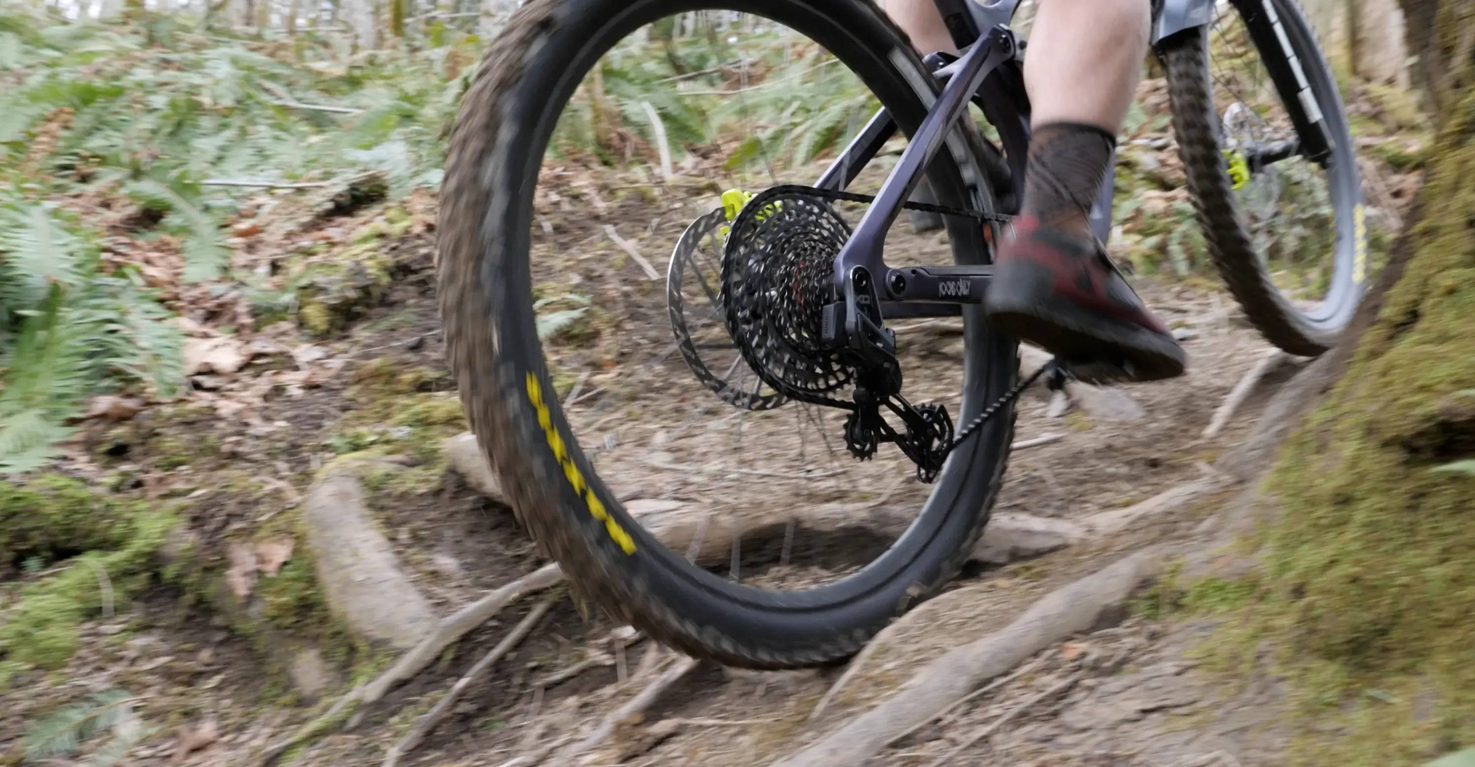 pedaling a sram x0 eagle axs t-type transmission over some roots