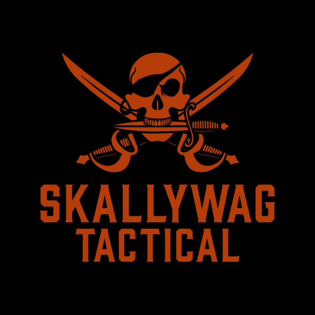 Logo of Skallywag Tactical with a skull and crossed swords.