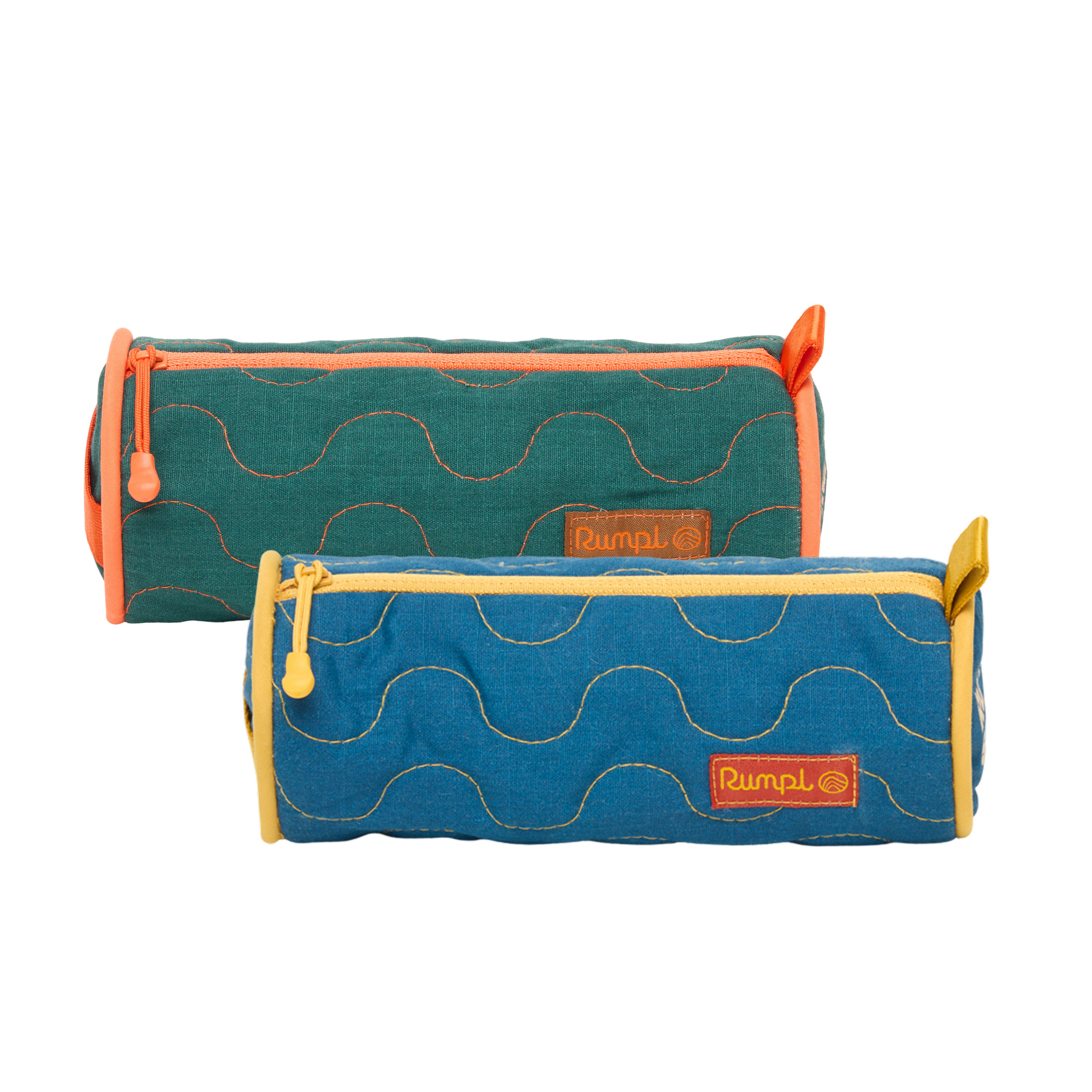 Two colorful pencil cases in green and blue.