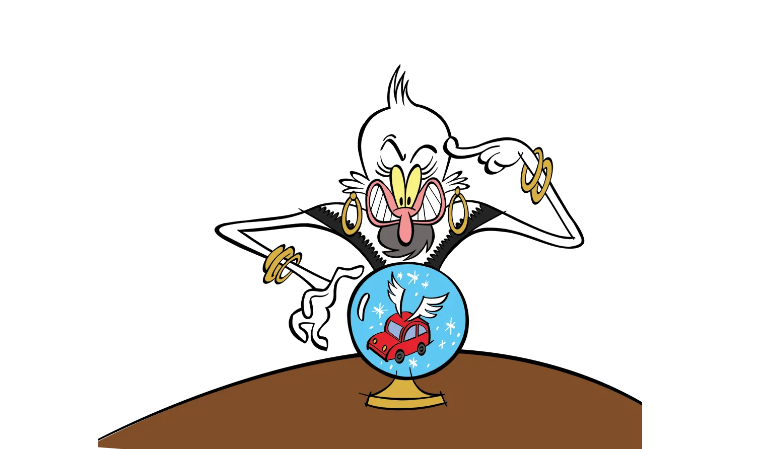 Illustrated character looking in to a crystal ball