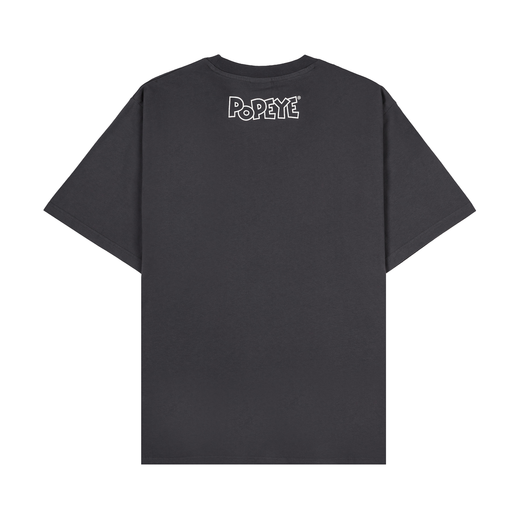 Graphic t-shirt featuring Popeye flexing muscles and holding a can of spinach.