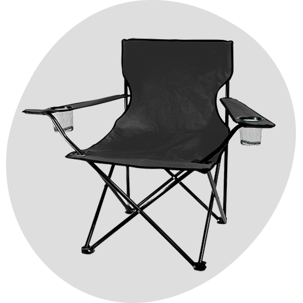 Black foldable camping chair with cup holder