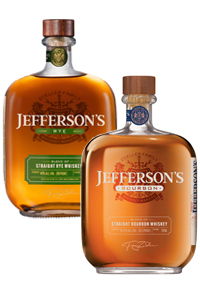 Two bottles of Jefferson's whiskey: rye and bourbon.