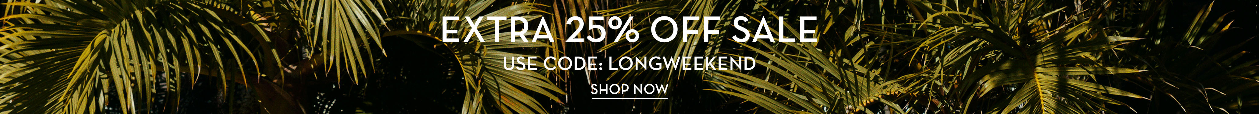 Text promoting an event or sale with a tropical theme.