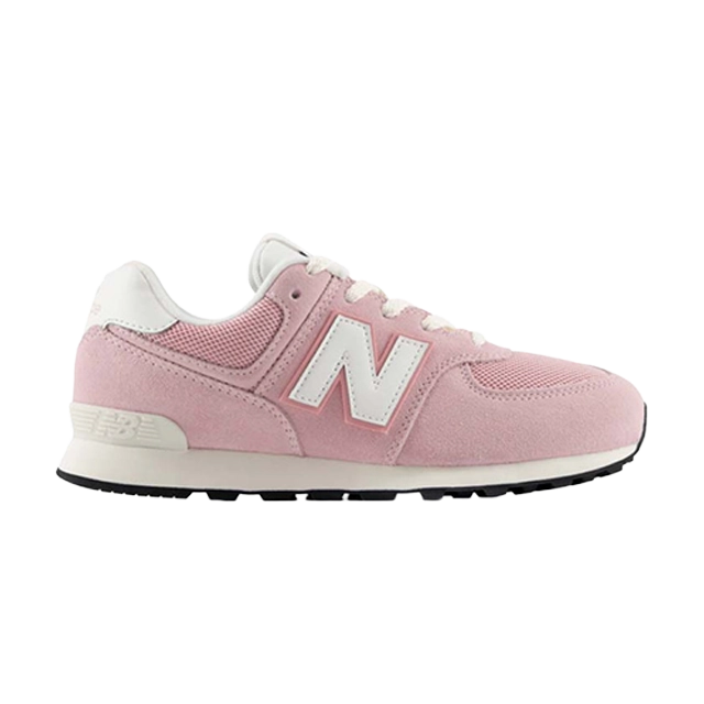 Pink New Balance sneakers with white accents and a classic design.