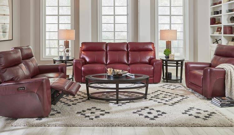 red leather reclining sofa