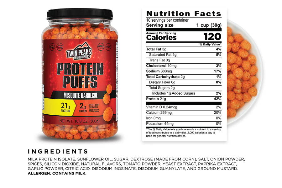Mesquite BBQ Protein Puffs Jug and Nutrition Facts