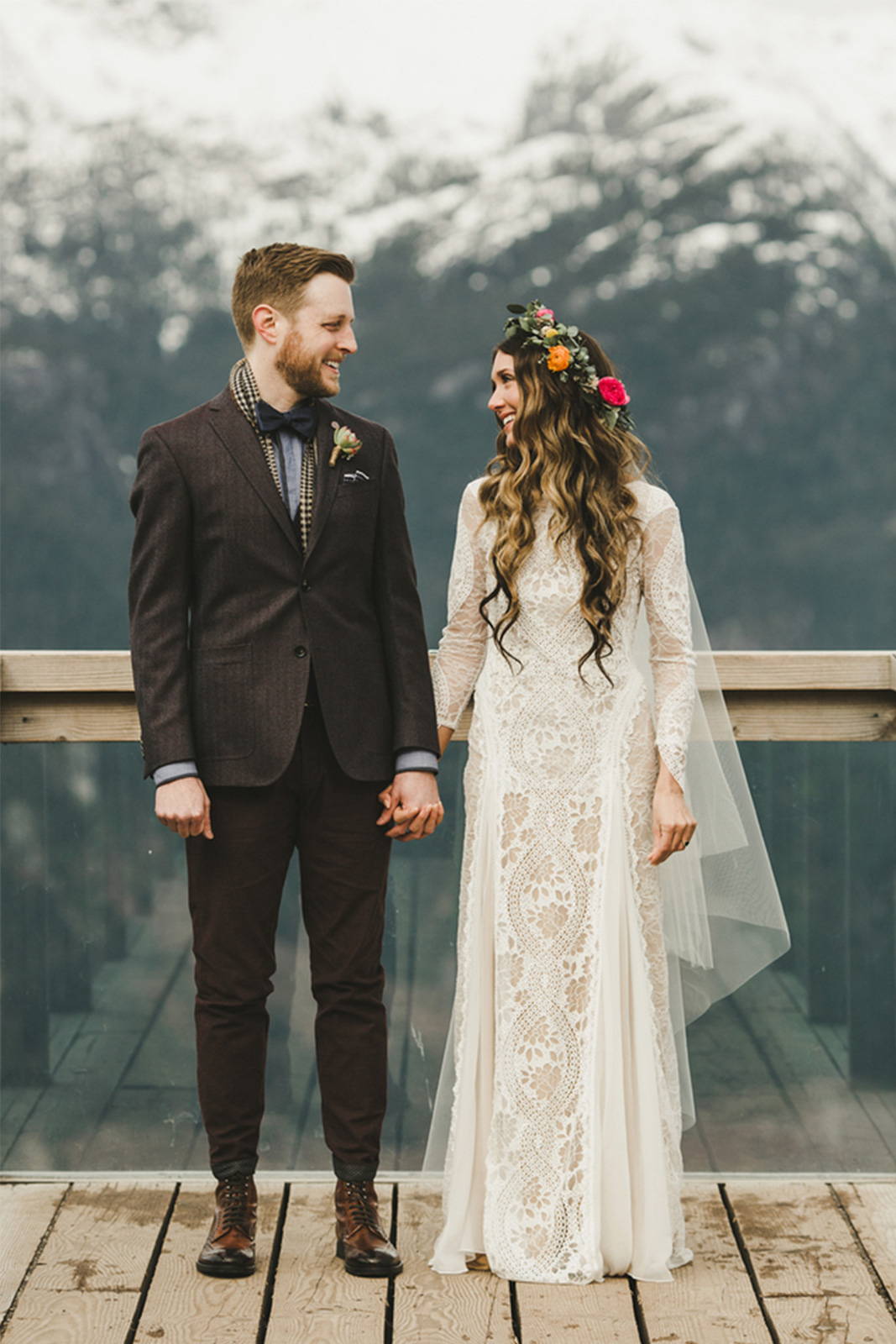 Bride in Grace Loves Lace wedding dress with new husband