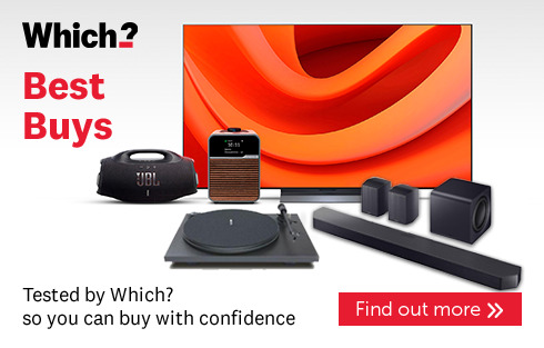 Which? Best Buys with various electronic products displayed.