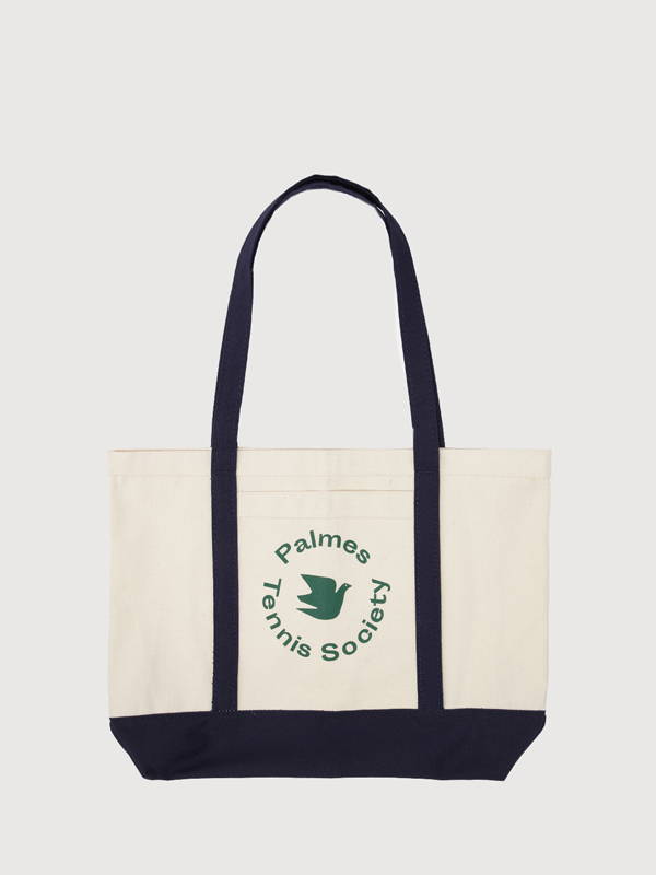 A product image of the Palmes Society Tota Bag in Navy and white.