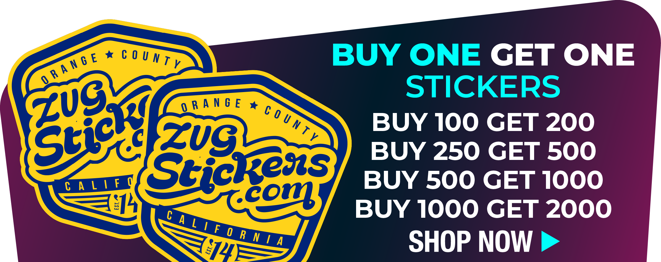 Promotional image for buy one get one sticker offer.