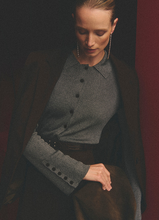 Messina Metallic Knit Top Soft Pewter