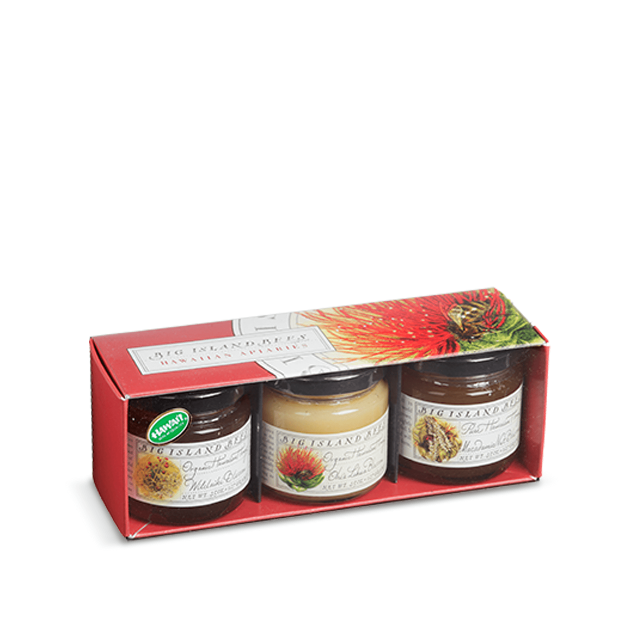 BIG ISLAND BEES Organic Hawaiian Honey Gift Set, Three 4.5 oz Jars
