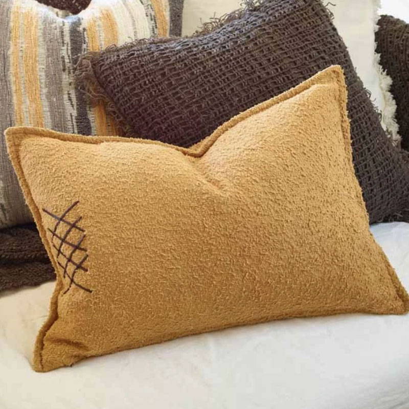 Mustard Maestro Cushion with leather stitch detail