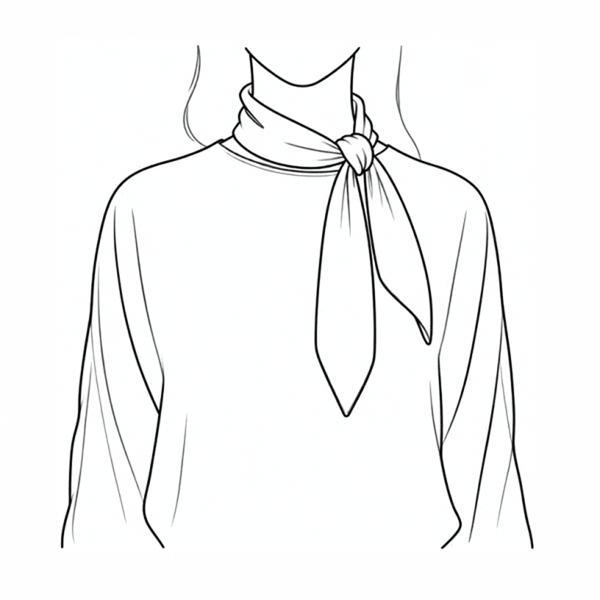 Drawn illustration of a woman wearing a scarf that is tied to the side of her neck