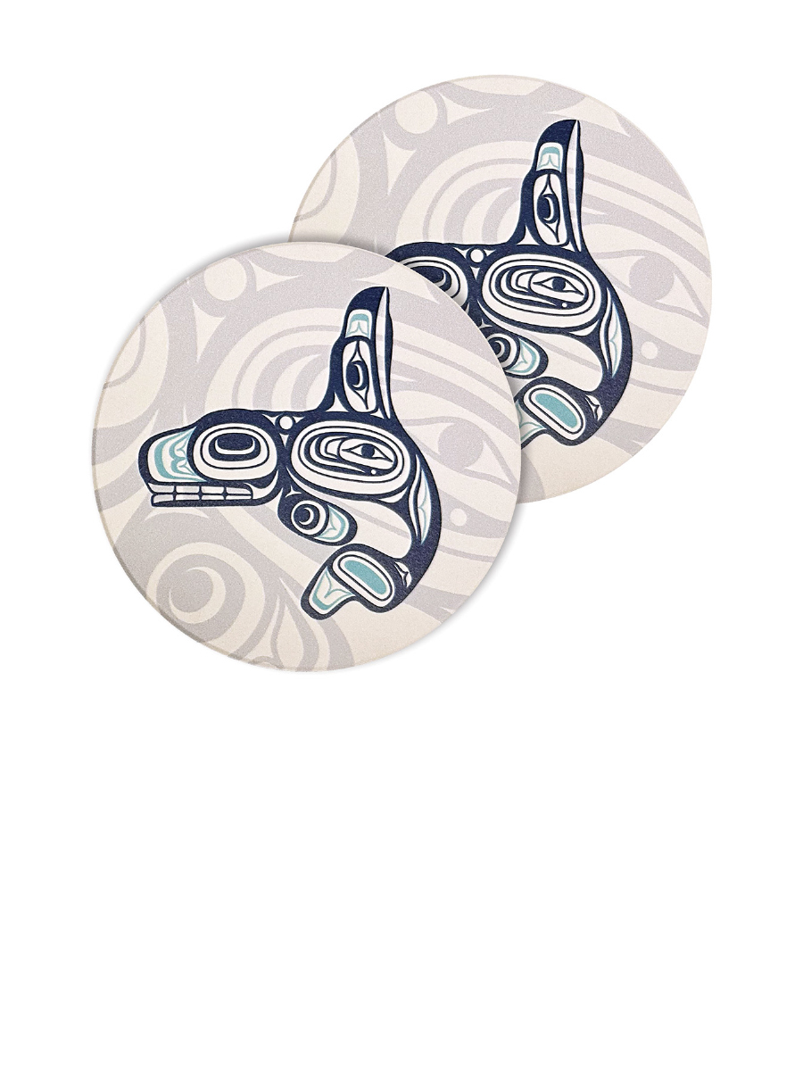 Whale Ceramic Coasters by Ernest Swanson, Haida