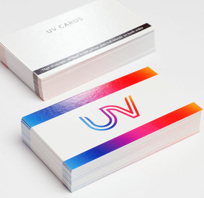 16pt high gloss business cards showing a bright gloss finish