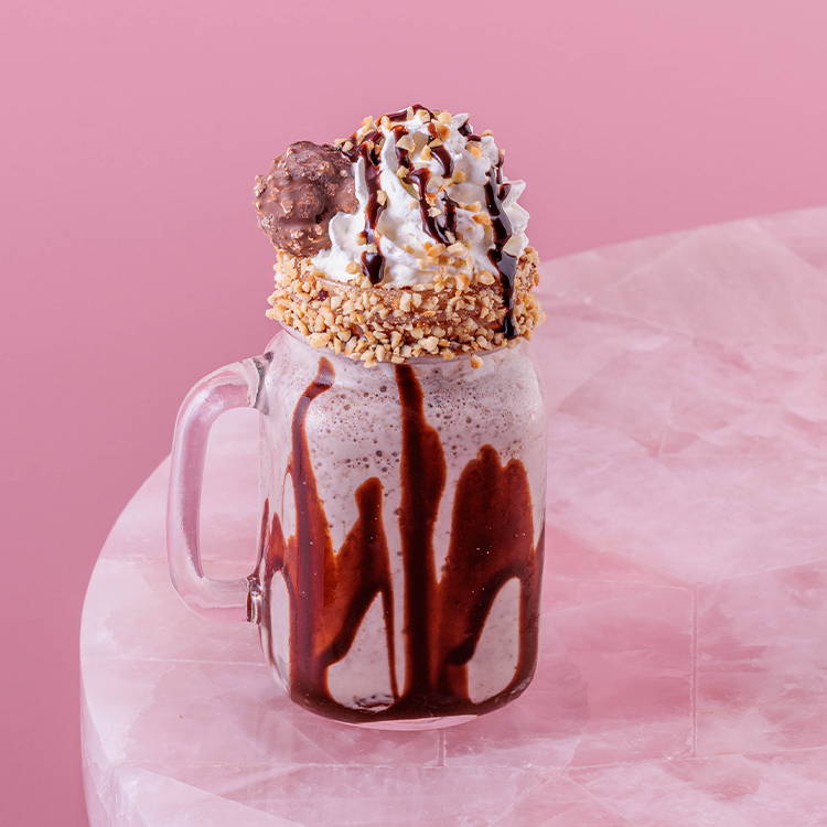 Ferrero Rocher iced frappe shake on pink background