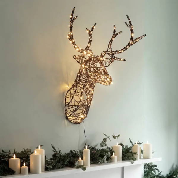 Rattan Stag Head Silhouette Christmas Light