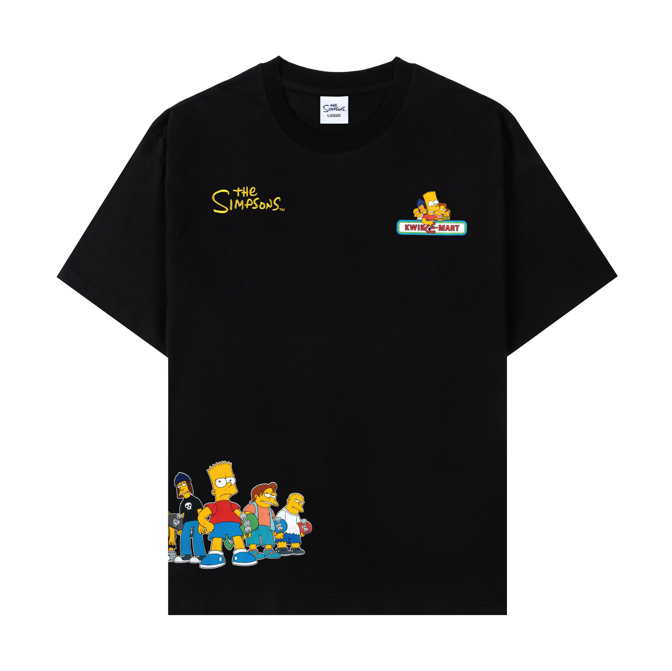 Black t-shirt featuring characters from The Simpsons.