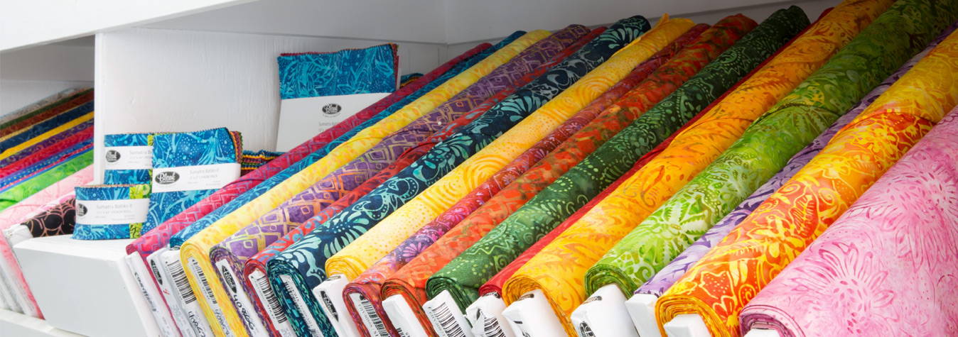 bolts of beautiful batik fabric for quilting