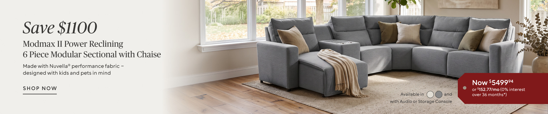 Save $1,100 on the Modmax II six-piece power reclining sectional with chaise, now $5,499.94.