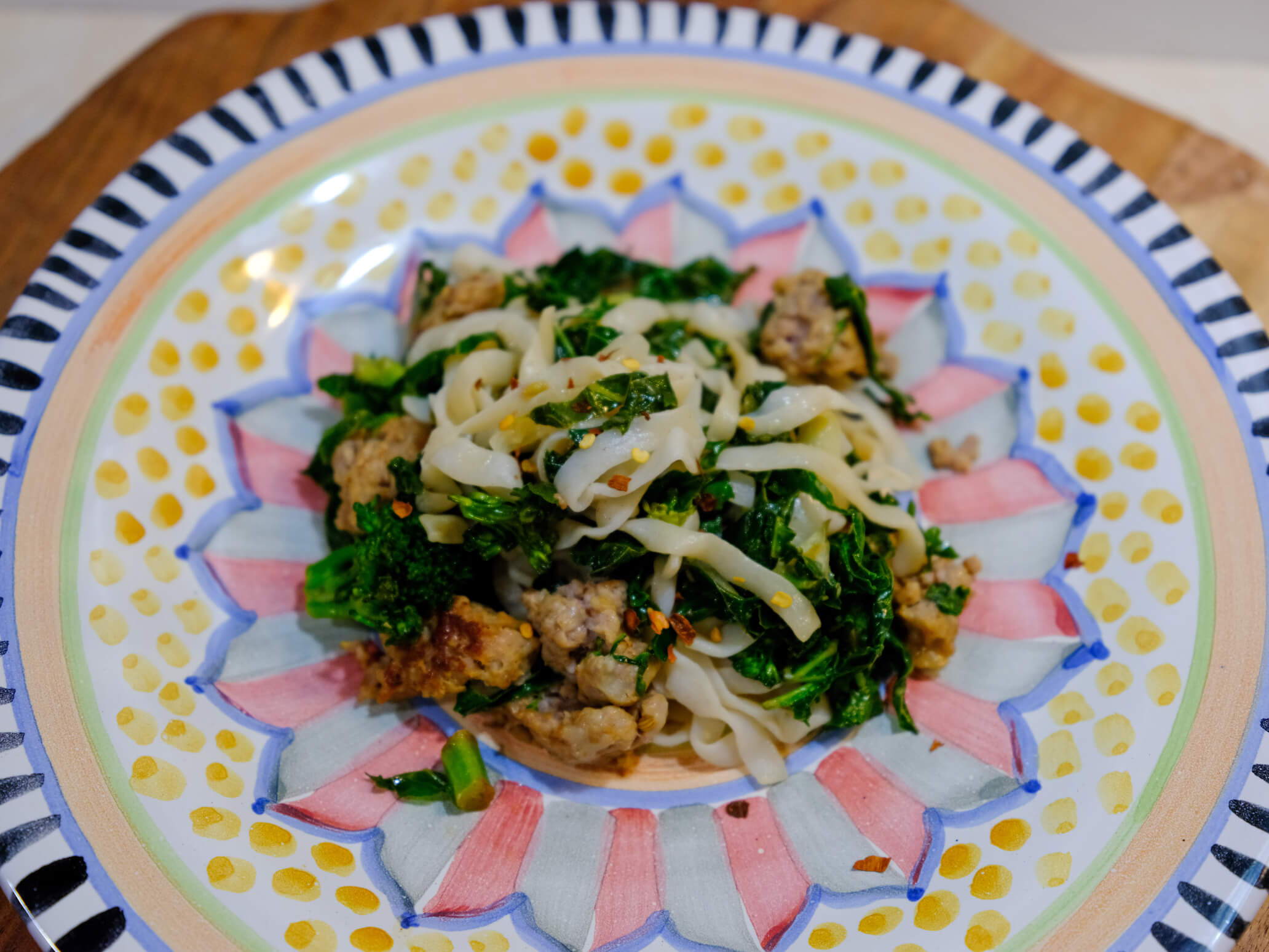 it's skinny fettuccine with sausage and kale