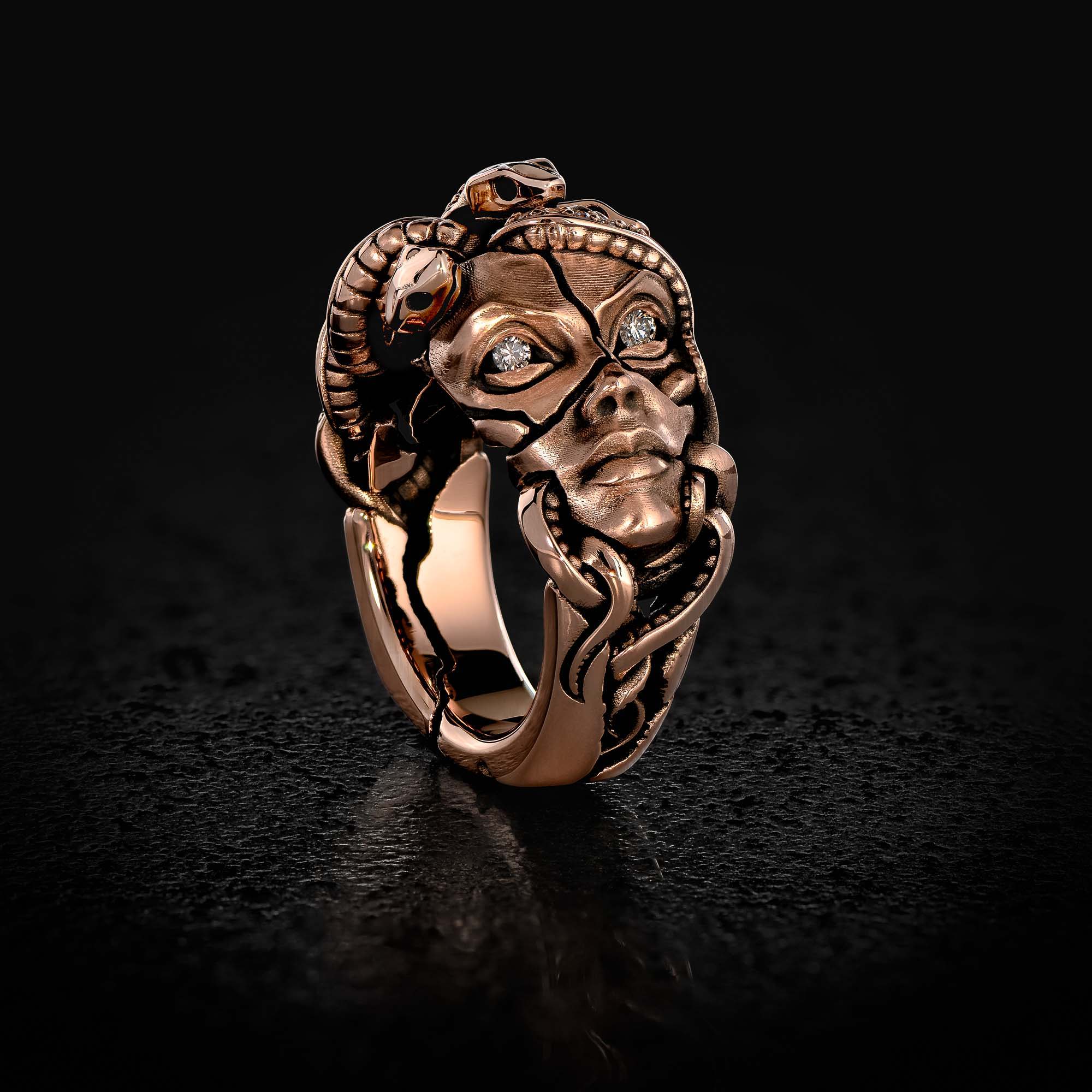 Patrona Medusa Ring in 14K Rose Gold with Diamonds