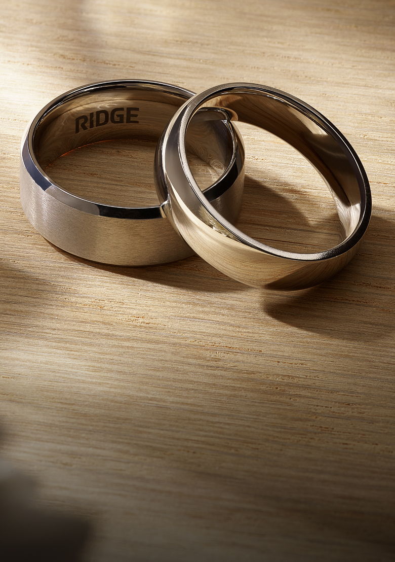 Ridge 8mm Beveled Ring Set - Black Damascus