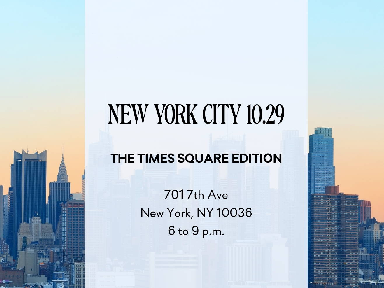 Panoramic skyline view of New York City at sunset.