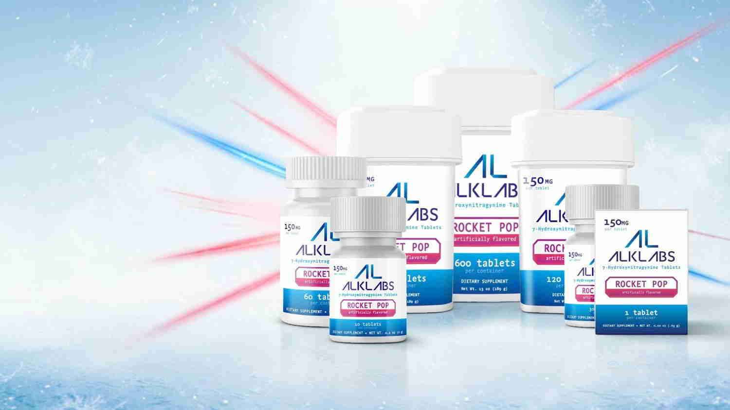 Bottles of medication against a soft blue background with red and white accents.