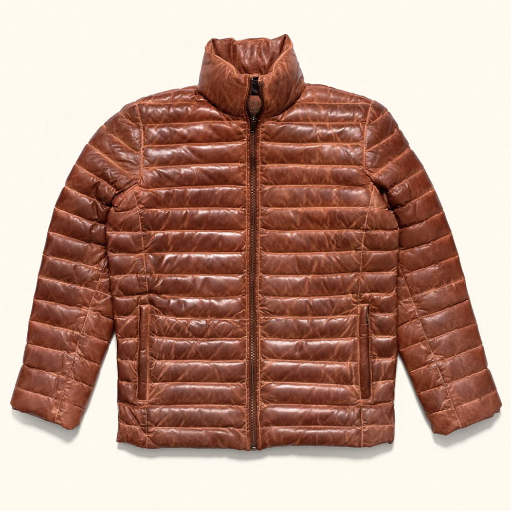 clay leather down jacket zipped