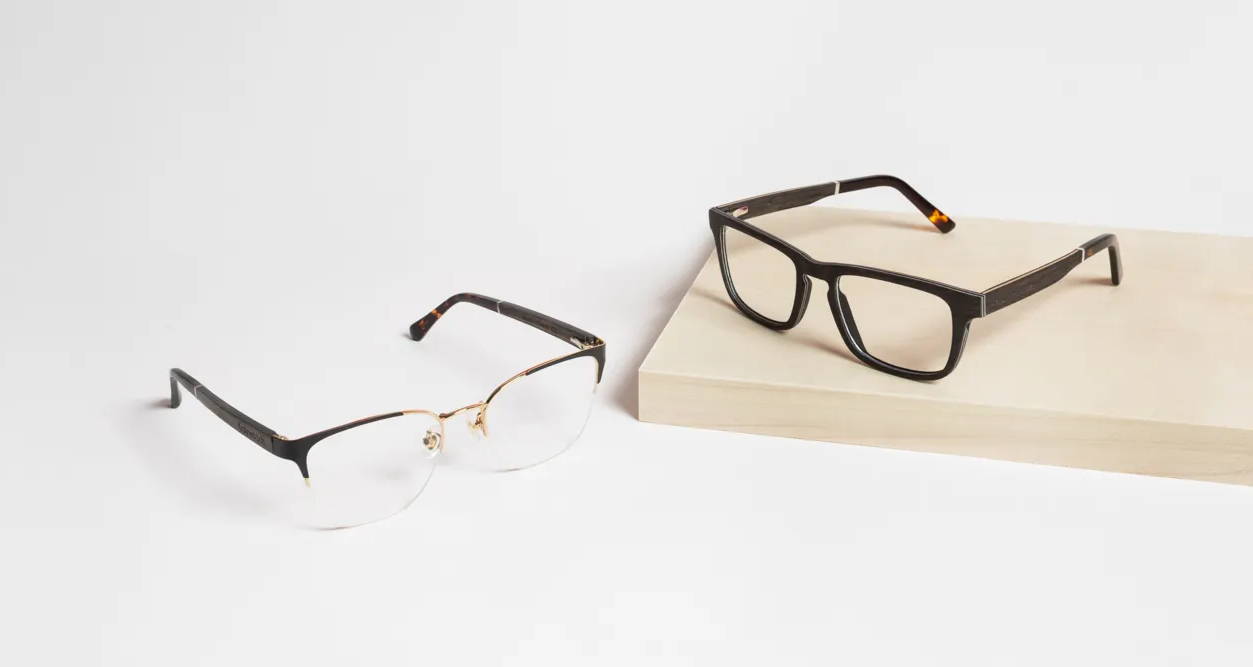 half-frame metal reading glasses and wood reading glasses