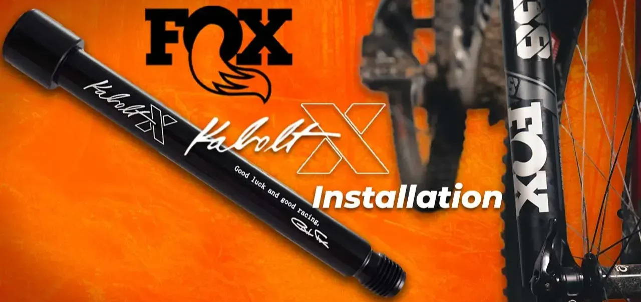 Fox 38 and fox 38 kaboltx installation header photo axle and fox 38 performance series elite on an orange background