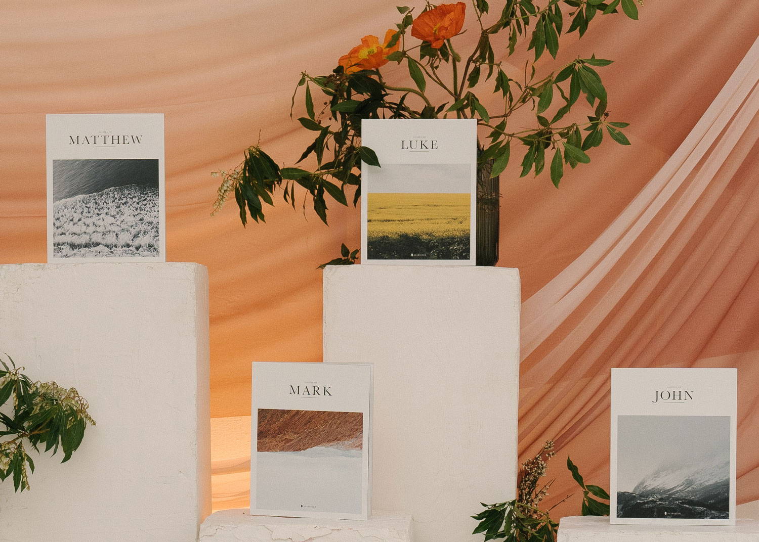 Alabaster Bibles in an orange setting