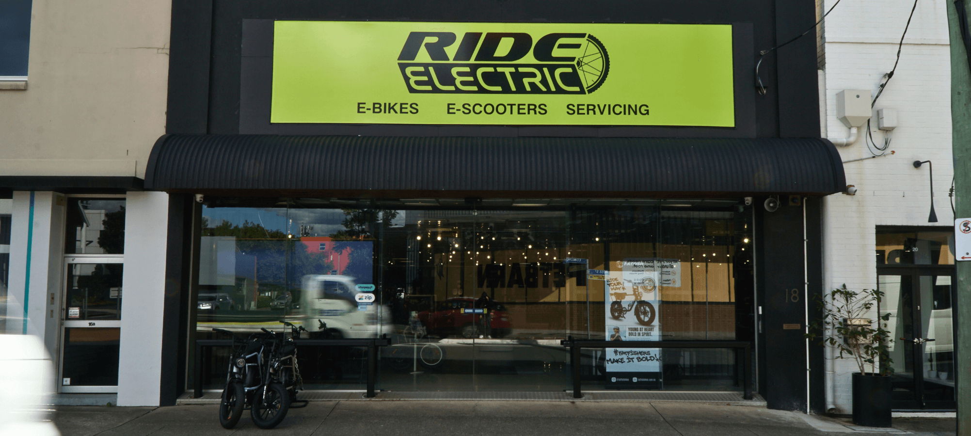Brisbane e bike shop exterior with electric bikes displayed