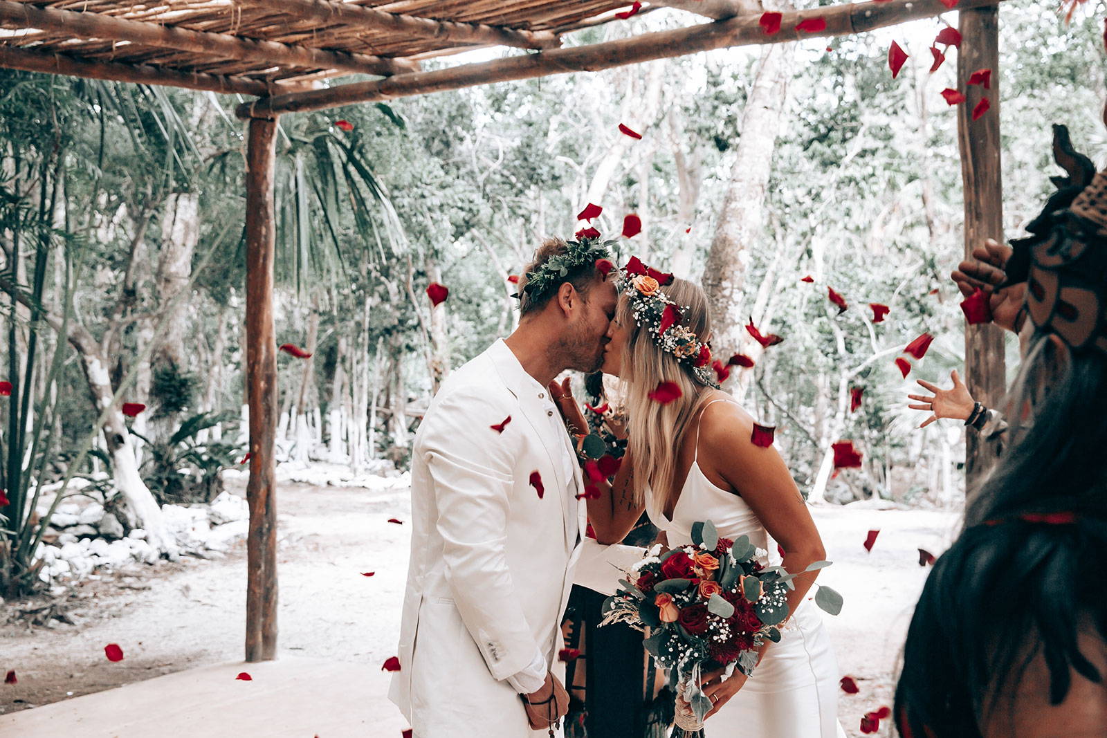 Bride and groom sharing a kiss