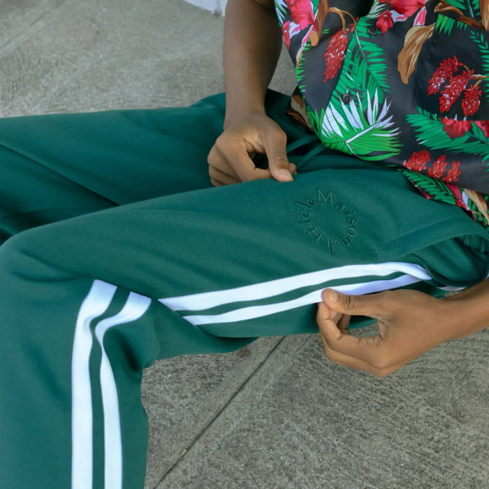close up of maison article track pants
